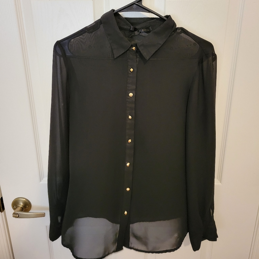 Women's black see-through shirt with gold detailing
